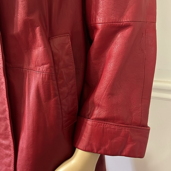 LORD & TAYLOR Vintage Size 8 Red Leather Open Coat - Picture 7 of 14